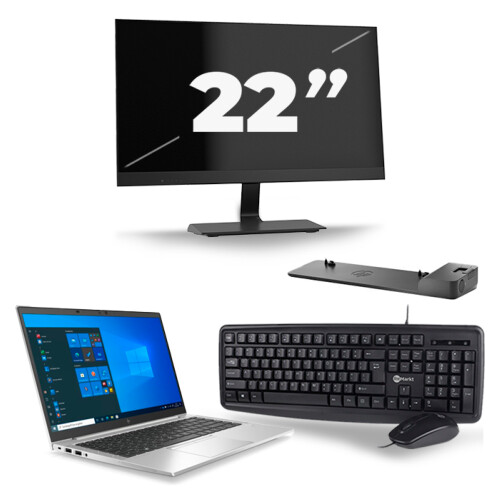 Refurbished HP EliteBook 845 G7 - AMD Ryzen 3 Pro 4450U - 14 inch - 8GB RAM - 256GB SSD - Windows 10 Home + 1x 22 inch Monitor Tweedehands