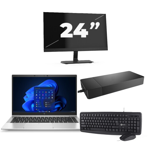 Refurbished HP EliteBook 845 G8 - AMD Ryzen 3 PRO 5400U - 14 inch - 8GB RAM - 256GB SSD - Windows 11 Home + 1x 24 inch Monitor Tweedehands