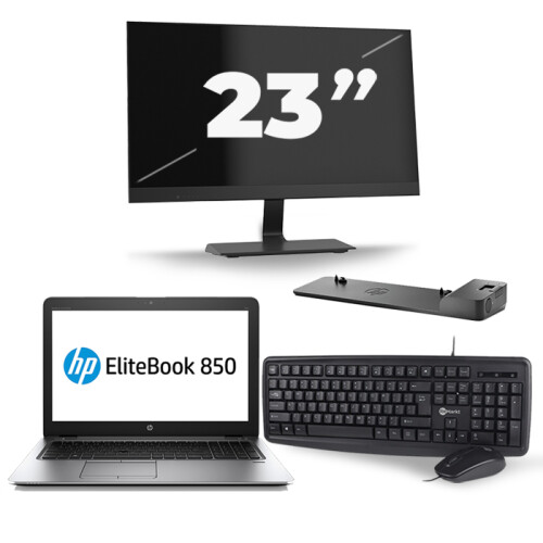 Refurbished HP EliteBook 850 G3 - Intel Core i5-6e Generatie - 15 inch - 8GB RAM - 240GB SSD - Windows 11 + 1x 23 inch Monitor Tweedehands
