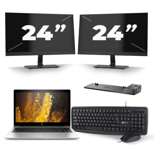 Refurbished HP EliteBook 850 G5 - Intel Core i5-8e Generatie - 15 inch - 16GB RAM - 256GB SSD - Windows 11 + 2x 24 inch Monitor Tweedehands