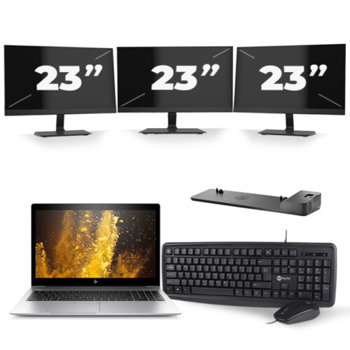 Refurbished HP EliteBook 850 G5 - Intel Core i7-8e Generatie - 15 inch - 16GB RAM - 256GB SSD - Windows 11 + 3x 23 inch Monitor Tweedehands