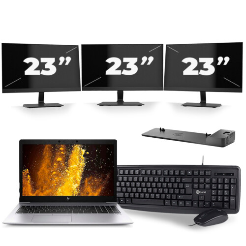 Refurbished HP EliteBook 850 G6 - Intel Core i5-8e Generatie - 15 inch - 16GB RAM - 256GB SSD - Windows 11 + 3x 23 inch Monitor Tweedehands