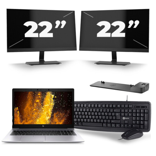 Refurbished HP EliteBook 850 G6 - Intel Core i5-8e Generatie - 15 inch - 16GB RAM - 256GB SSD - Windows 11 + 2x 22 inch Monitor Tweedehands