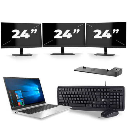 Refurbished HP EliteBook 850 G7 - Intel Core i5-10e Generatie - 15 inch - 16GB RAM - 256GB SSD - Windows 11 + 3x 24 inch Monitor Tweedehands