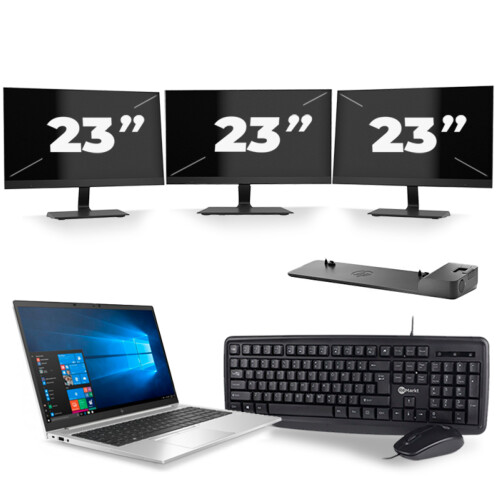 Refurbished HP EliteBook 850 G7 - Intel Core i5-10e Generatie - 15 inch - 16GB RAM - 256GB SSD - Windows 11 + 3x 23 inch Monitor Tweedehands