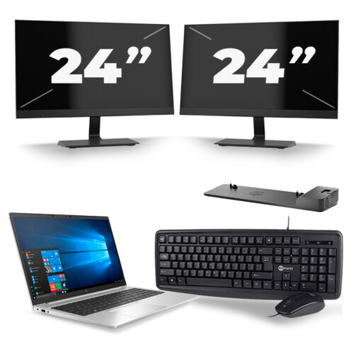 Refurbished HP EliteBook 850 G7 - Intel Core i5-10e Generatie - 15 inch - 8GB RAM - 256GB SSD - Windows 11 + 2x 24 inch Monitor Tweedehands