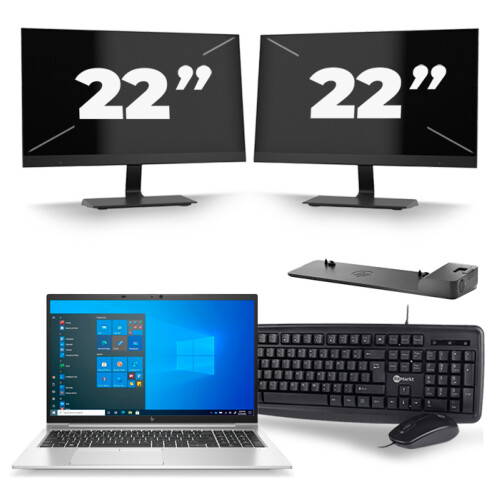 Refurbished HP EliteBook 850 G8 - Intel Core i7-11e Generatie - 15 inch - 8GB RAM - 256GB SSD - Windows 11 Home + 2x 22 inch Monitor Tweedehands