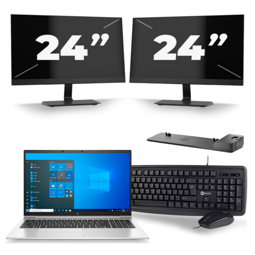 Refurbished HP EliteBook 850 G8 - Intel Core i7-11e Generatie - 15 inch - 8GB RAM - 256GB SSD - Windows 11 Home + 2x 24 inch Monitor Tweedehands