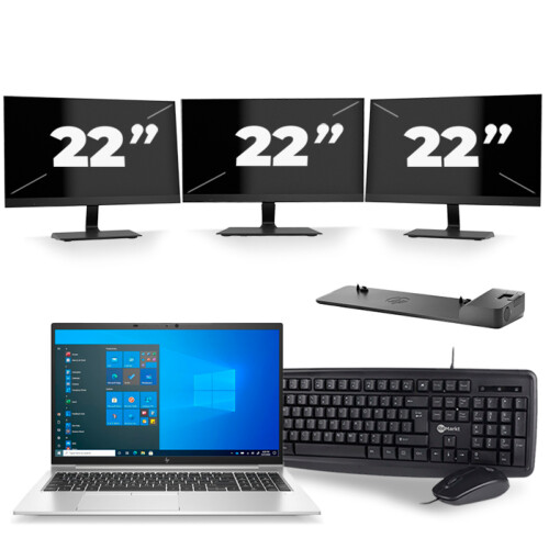Refurbished HP EliteBook 850 G8 - Intel Core i7-11e Generatie - 15 inch - 8GB RAM - 256GB SSD - Windows 11 Home + 3x 22 inch Monitor Tweedehands