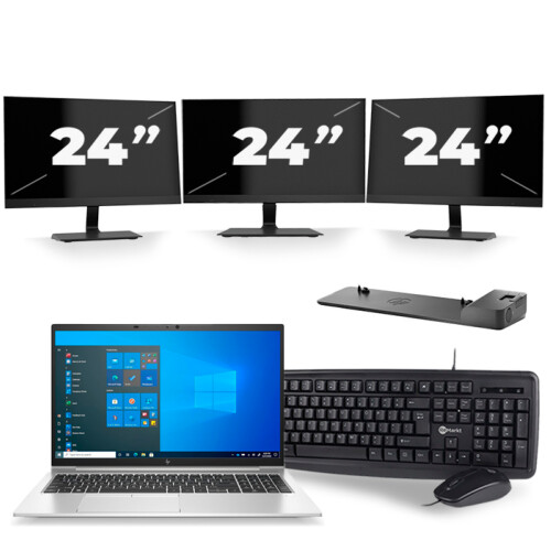 Refurbished HP EliteBook 850 G8 - Intel Core i7-11e Generatie - 15 inch - 8GB RAM - 256GB SSD - Windows 11 Home + 3x 24 inch Monitor Tweedehands