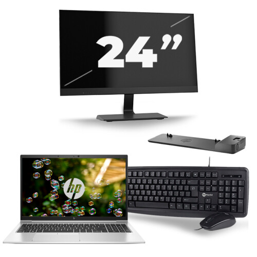 Refurbished HP EliteBook 855 G7 - AMD Ryzen 3 Pro 4450U - 15 inch - 16GB RAM - 256GB SSD - Windows 10 Home + 1x 24 inch Monitor Tweedehands