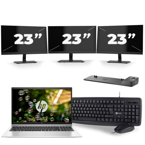 Refurbished HP EliteBook 855 G7 - AMD Ryzen 7 PRO 4750U - 15 inch - 16GB RAM - 256GB SSD - Windows 11 Home + 3x 23 inch Monitor Tweedehands