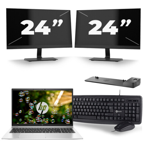 Refurbished HP EliteBook 855 G7 - AMD Ryzen 7 PRO 4750U - 15 inch - 16GB RAM - 256GB SSD - Windows 11 Home + 2x 24 inch Monitor Tweedehands