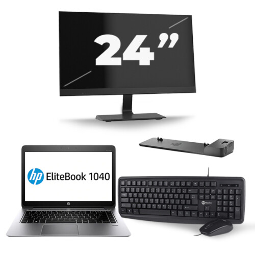 Refurbished HP EliteBook Folio 1040 G3 - Intel Core i5-6e Generatie - 14 inch - 8GB RAM - 256GB SSD - Windows 11 + 1x 24 inch Monitor Tweedehands