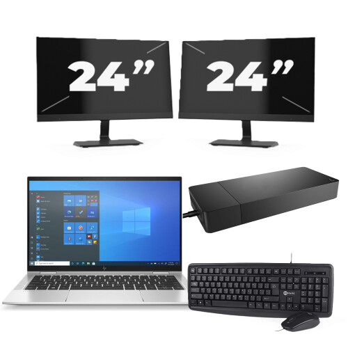 Refurbished HP EliteBook x360 1030 G8 - Intel Core i7-11e Generatie - 13 inch - 16GB RAM - 256GB SSD - Windows 11 Home + 2x 24 inch Monitor Tweedehands