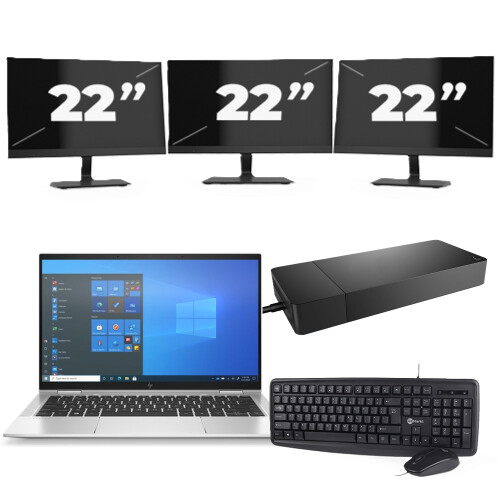 Refurbished HP EliteBook x360 1030 G8 - Intel Core i7-11e Generatie - 13 inch - 16GB RAM - 256GB SSD - Windows 11 Home + 3x 22 inch Monitor Tweedehands