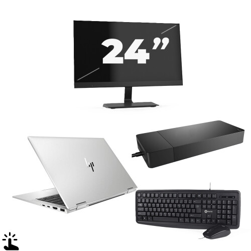 Refurbished HP EliteBook x360 1040 G7 - Intel Core i7-10e Generatie - 14 inch - Touch - 16GB RAM - 256GB SSD - Windows 11 + 1x 24 inch Monitor Tweedehands