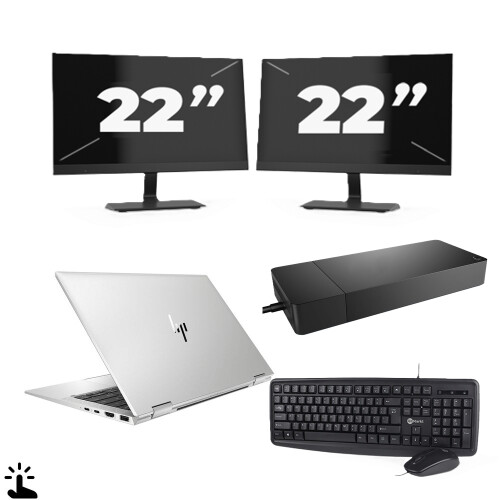 Refurbished HP EliteBook x360 1040 G7 - Intel Core i7-10e Generatie - 14 inch - Touch - 16GB RAM - 256GB SSD - Windows 11 + 2x 22 inch Monitor Tweedehands