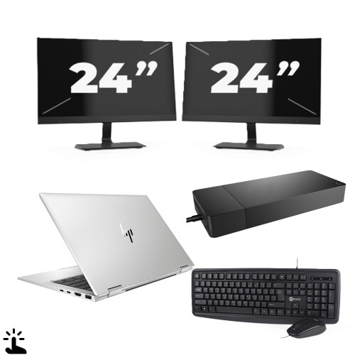 Refurbished HP EliteBook x360 1040 G7 - Intel Core i7-10e Generatie - 14 inch - Touch - 16GB RAM - 256GB SSD - Windows 11 + 2x 24 inch Monitor Tweedehands