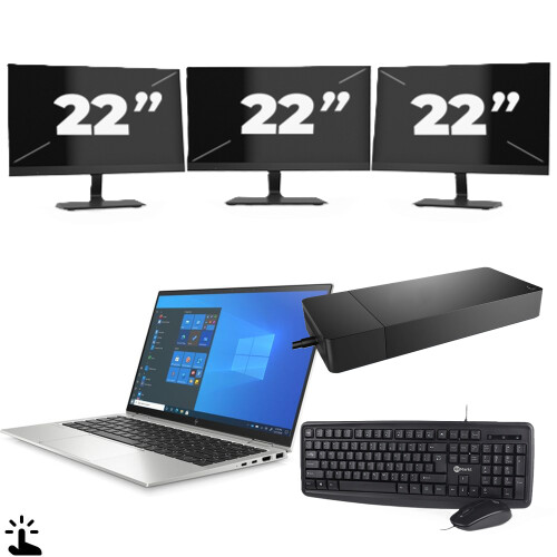 Refurbished HP EliteBook x360 1040 G8 - Intel Core i7-11e Generatie - 14 inch - Touch - 16GB RAM - 256GB SSD - Windows 11 + 3x 22 inch Monitor Tweedehands