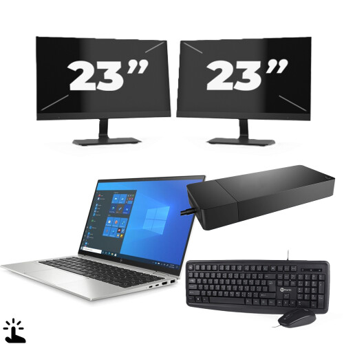 Refurbished HP EliteBook x360 1040 G8 - Intel Core i7-11e Generatie - 14 inch - Touch - 16GB RAM - 256GB SSD - Windows 11 + 2x 23 inch Monitor Tweedehands