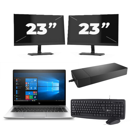 Refurbished HP EliteBook x360 830 G7 - Intel Core i5-10e Generatie - 13 inch - 16GB RAM - 256GB SSD - Windows 11 Home + 2x 23 inch Monitor Tweedehands