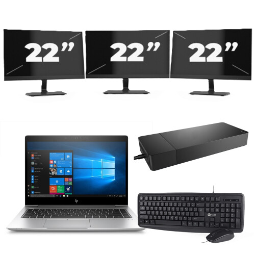 Refurbished HP EliteBook x360 830 G7 - Intel Core i5-10e Generatie - 13 inch - 8GB RAM - 256GB SSD - Windows 11 Home + 3x 22 inch Monitor Tweedehands