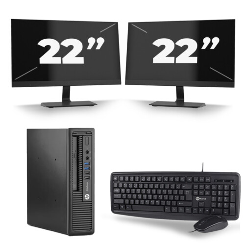 Refurbished HP EliteDesk 800 G1 USFF - Intel Core i5-4e Generatie - 8GB RAM - 256GB SSD - Windows 10 + 2x 22 inch Monitor Tweedehands