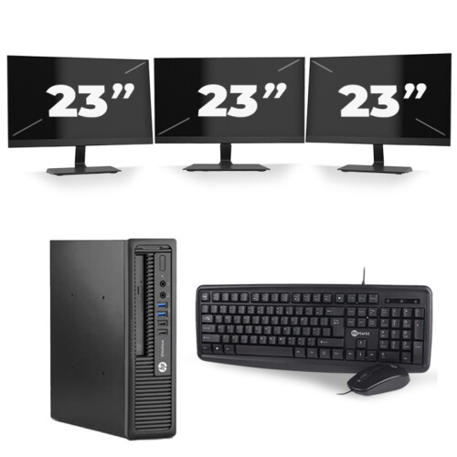 Refurbished HP EliteDesk 800 G1 USFF - Intel Core i5-4e Generatie - 8GB RAM - 256GB SSD - Windows 10 + 3x 23 inch Monitor Tweedehands