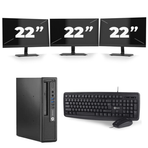 Refurbished HP EliteDesk 800 G1 USFF - Intel Core i5-4e Generatie - 8GB RAM - 256GB SSD - Windows 10 + 3x 22 inch Monitor Tweedehands