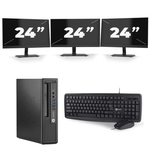 Refurbished HP EliteDesk 800 G1 USFF - Intel Core i5-4e Generatie - 8GB RAM - 256GB SSD - Windows 10 + 3x 24 inch Monitor Tweedehands