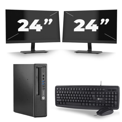 Refurbished HP EliteDesk 800 G1 USFF - Intel Core i7-4e Generatie - 16GB RAM - 256GB SSD - Windows 10 + 2x 24 inch Monitor Tweedehands