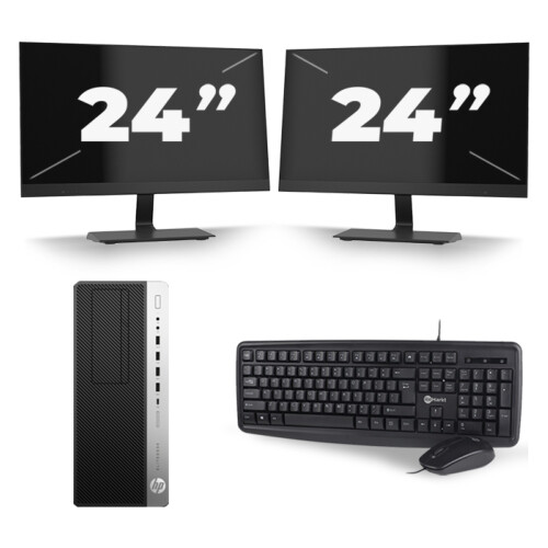 Refurbished HP EliteDesk 800 G3 Micro Tower - Intel Core i5-6e Generatie - 8GB RAM - 256GB SSD - Windows 11 + 2x 24 inch Monitor Tweedehands