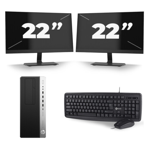 Refurbished HP EliteDesk 800 G3 Micro Tower - Intel Core i7-6e Generatie - 16GB RAM - 256GB SSD - Windows 11 + 2x 22 inch Monitor Tweedehands