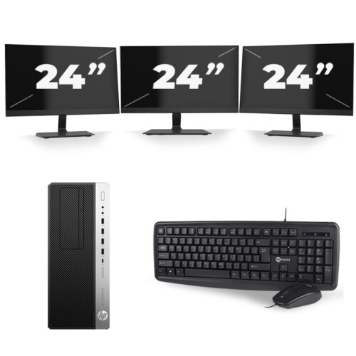 Refurbished HP EliteDesk 800 G3 Micro Tower - Intel Core i7-6e Generatie - 16GB RAM - 256GB SSD - Windows 11 + 3x 24 inch Monitor Tweedehands
