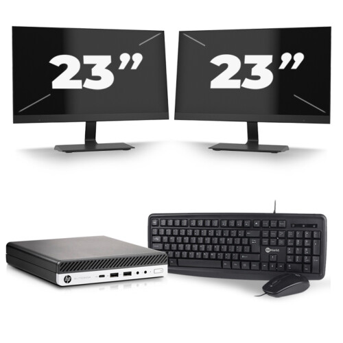 Refurbished HP EliteDesk 800 G3 USFF - Intel Core i5-6e Generatie - 8GB RAM - 256GB SSD - Windows 11 + 2x 23 inch Monitor Tweedehands