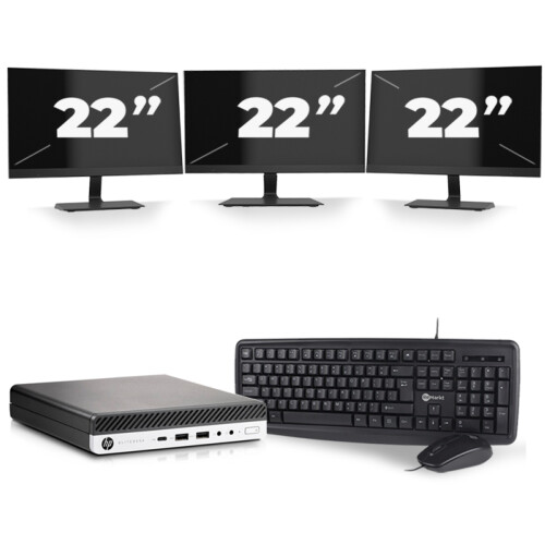 Refurbished HP EliteDesk 800 G3 USFF - Intel Core i5-6e Generatie - 8GB RAM - 256GB SSD - Windows 11 + 3x 22 inch Monitor Tweedehands