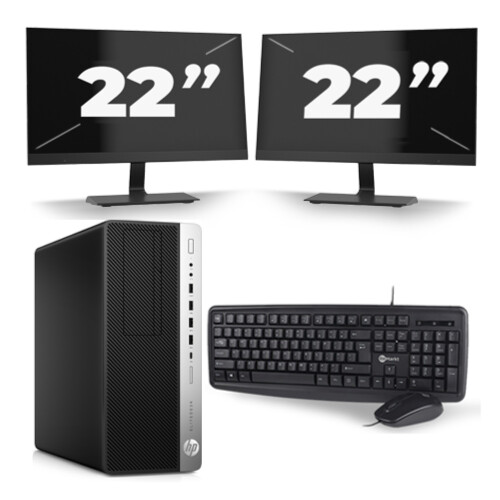 Refurbished HP EliteDesk 800 G5 Tower - Intel Core i5-9e Generatie - 16GB RAM - 256GB SSD - Windows 11 + 2x 22 inch Monitor Tweedehands