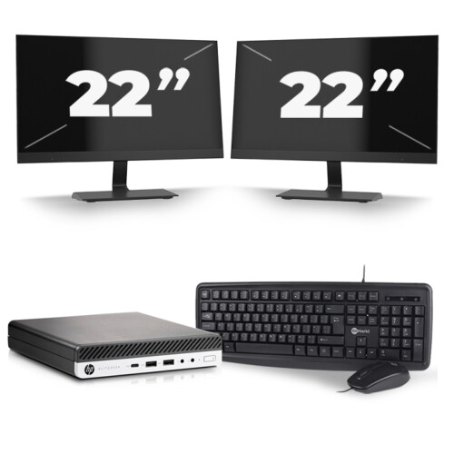 Refurbished HP EliteDesk 800 G5 USFF - Intel Core i5-9e Generatie - 8GB RAM - 256GB SSD - Windows 11 + 2x 22 inch Monitor Tweedehands