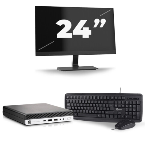 Refurbished HP EliteDesk 800 G5 USFF - Intel Core i5-9e Generatie - 8GB RAM - 256GB SSD - Windows 11 + 1x 24 inch Monitor Tweedehands