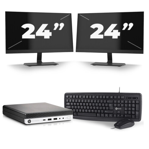 Refurbished HP EliteDesk 800 G5 USFF - Intel Core i5-9e Generatie - 8GB RAM - 256GB SSD - Windows 11 + 2x 24 inch Monitor Tweedehands