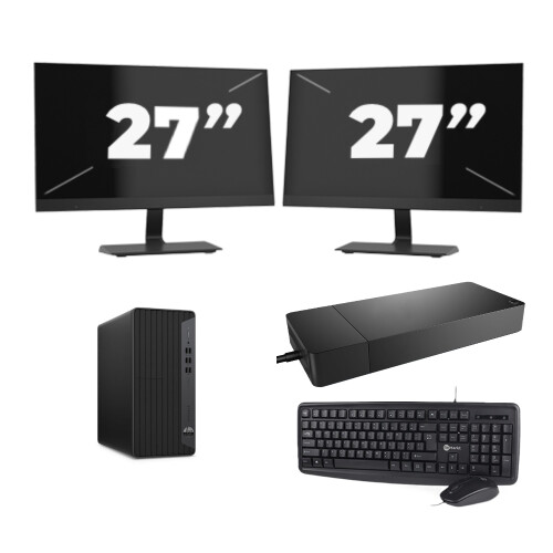 Refurbished HP EliteDesk 800 G6 Tower - Intel Core i3-10e Generatie - 8GB RAM - 256GB SSD - Windows 11 + 2x 27 inch Monitor Tweedehands