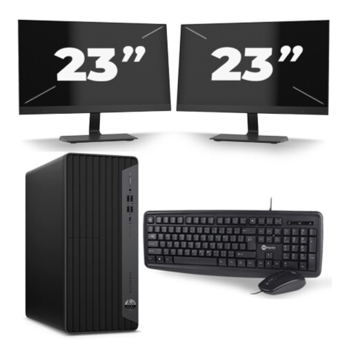 Refurbished HP EliteDesk 800 G6 Tower - Intel Core i5-10e Generatie - 8GB RAM - 256GB SSD - Windows 11 + 2x 23 inch Monitor Tweedehands