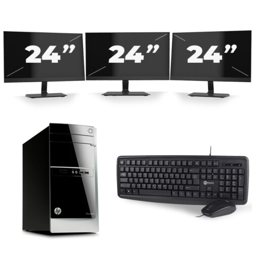 Refurbished HP Pavilion 500 Tower - Intel Core i3-4e Generatie - 8GB RAM - 256GB SSD - Windows 10 + 3x 24 inch Monitor Tweedehands