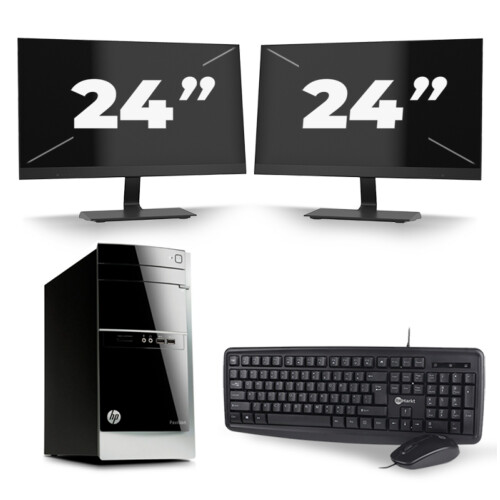 Refurbished HP Pavilion 500 Tower - Intel Core i5-4e Generatie - 8GB RAM - 256GB SSD - Windows 10 + 2x 24 inch Monitor Tweedehands