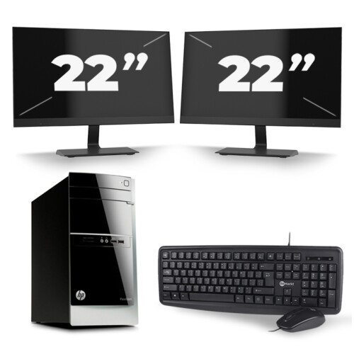 Refurbished HP Pavilion 500 Tower - Intel Core i5-4e Generatie - 8GB RAM - 256GB SSD - Windows 10 + 2x 22 inch Monitor Tweedehands