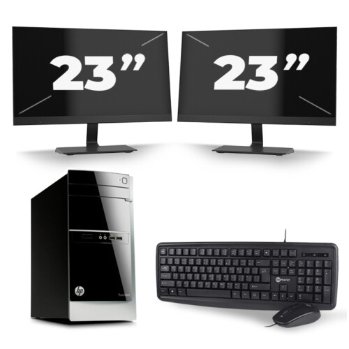 Refurbished HP Pavilion 500 Tower - Intel Core i5-4e Generatie - 8GB RAM - 256GB SSD - Windows 10 + 2x 23 inch Monitor Tweedehands