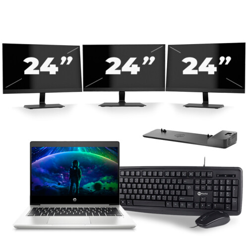 Refurbished HP ProBook 430 G6 - Intel Core i5-8e Generatie - 13 inch - 16GB RAM - 256GB SSD - Windows 11 + 3x 24 inch Monitor Tweedehands