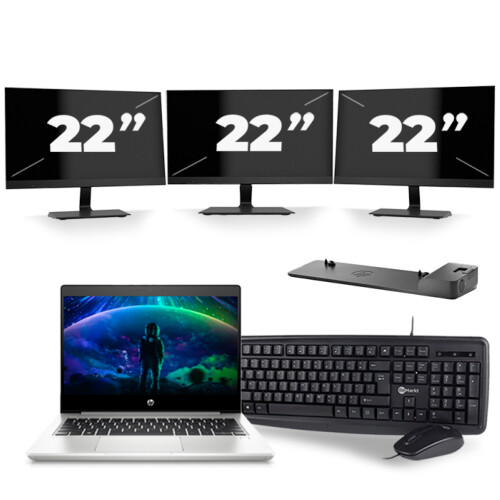 Refurbished HP ProBook 430 G6 - Intel Core i5-8e Generatie - 13 inch - 8GB RAM - 256GB SSD - Windows 11 + 3x 22 inch Monitor Tweedehands