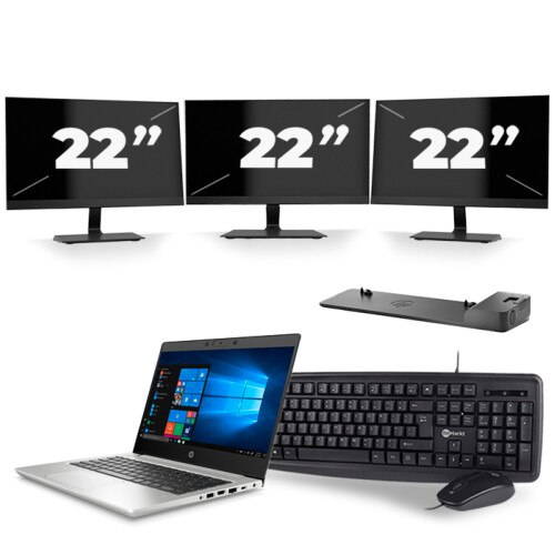 Refurbished HP ProBook 430 G7 - Intel Core i3-10e Generatie - 13 inch - 16GB RAM - 256GB SSD - Windows 11 + 3x 22 inch Monitor Tweedehands